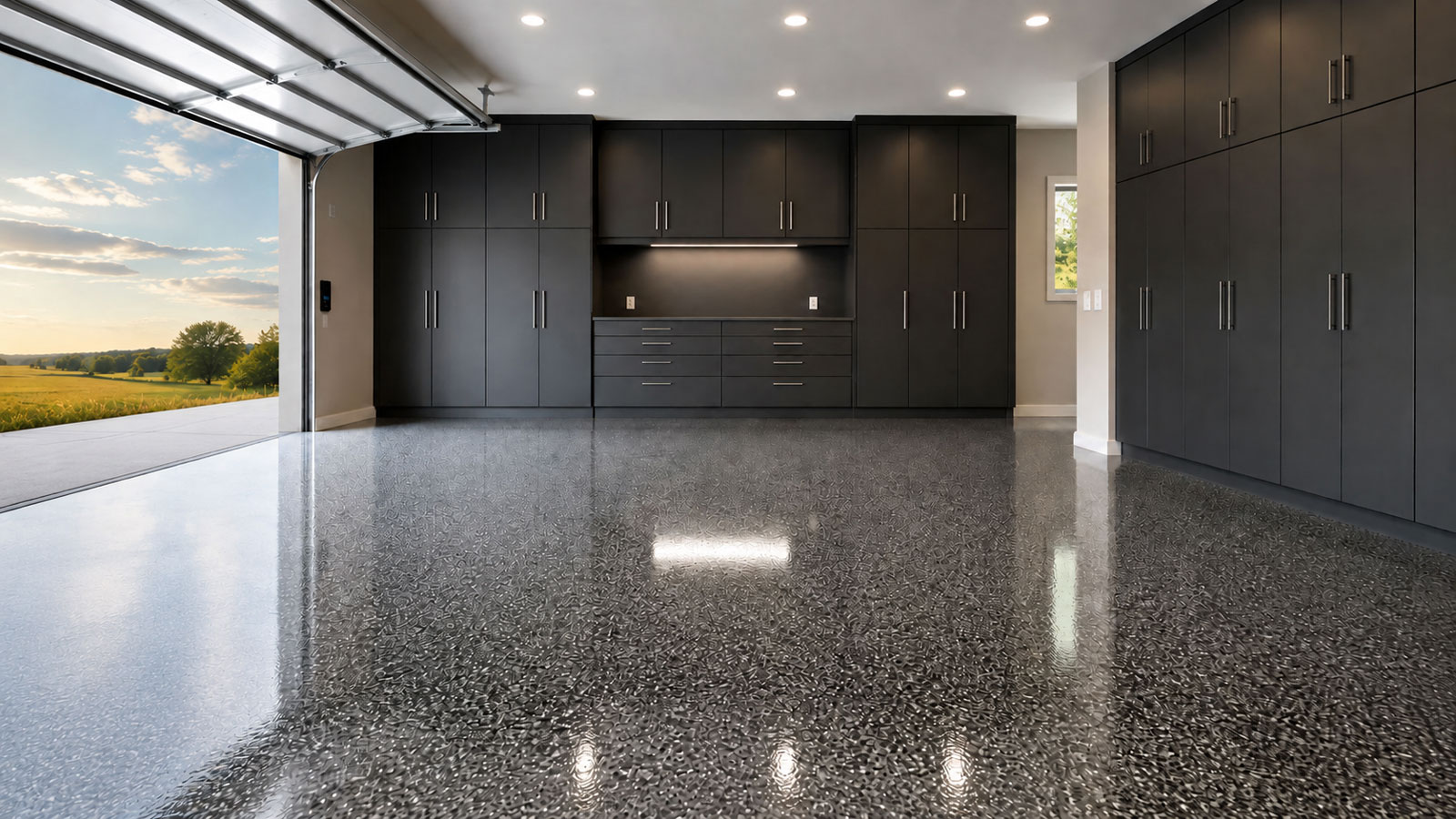 Central Texas garage with a professionally coated floor